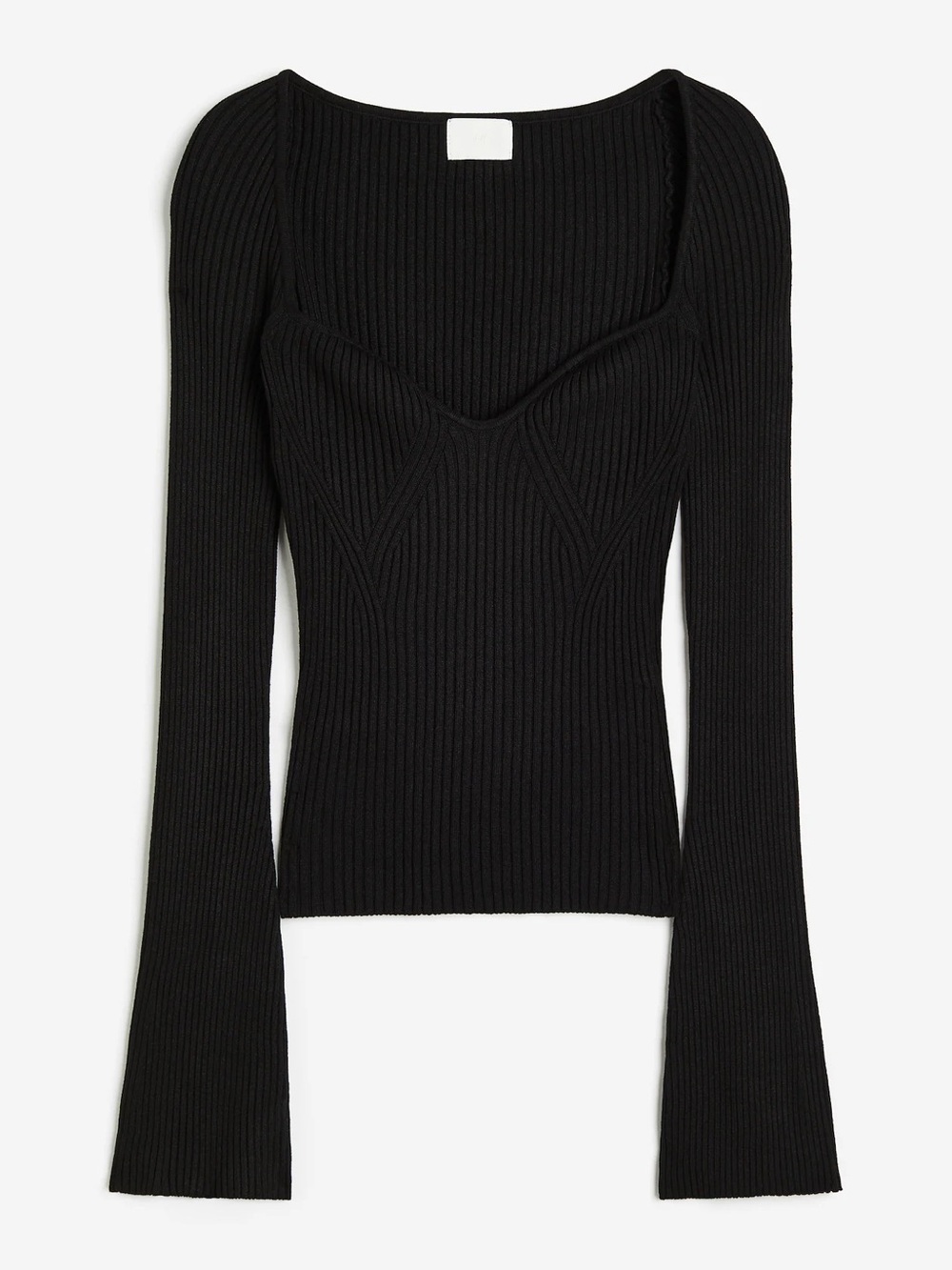 H&M Black Ribbed Long Sleeve Scoop Neck Top